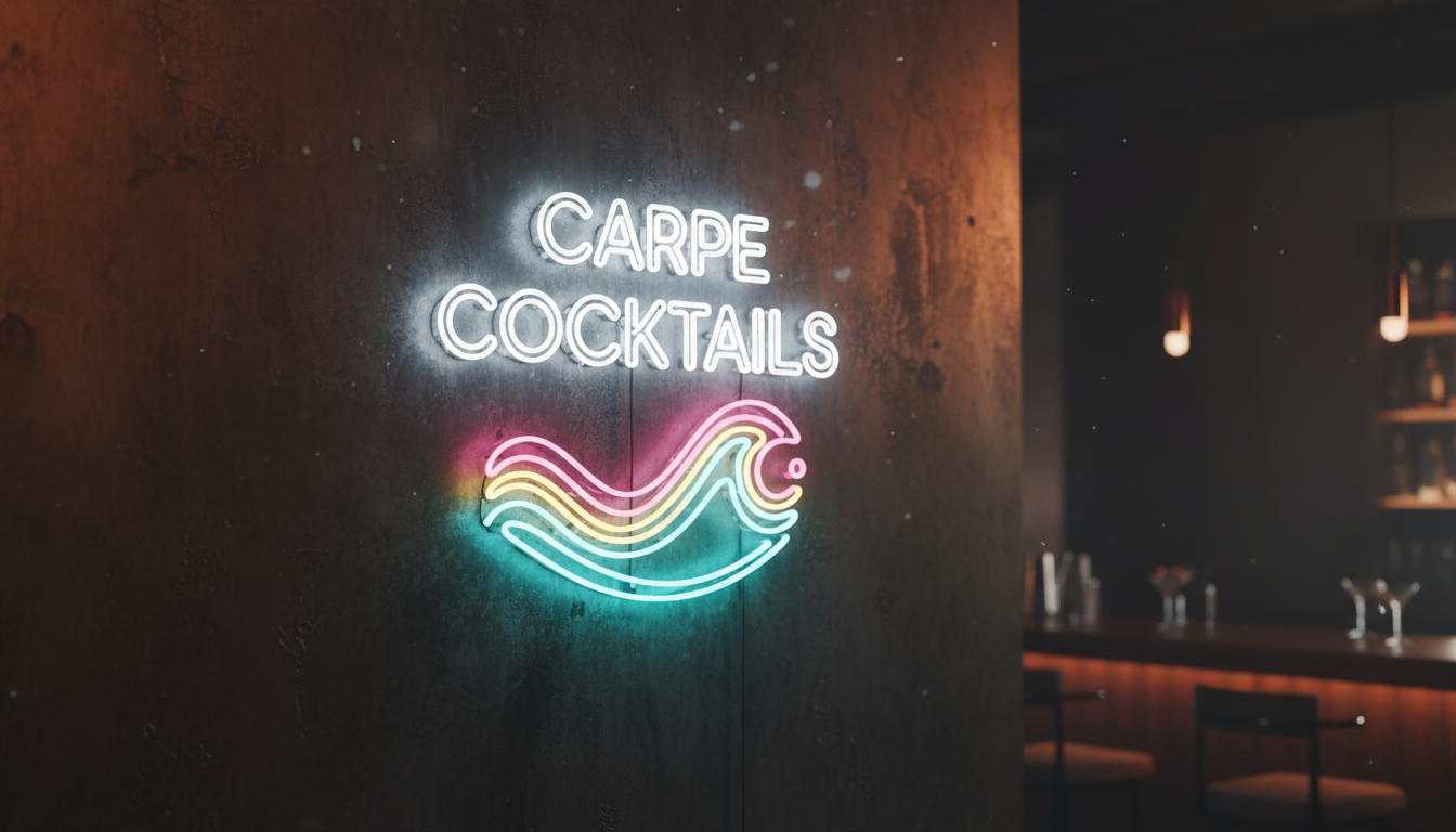 Carpe Cocktails - Neon wall display showcasing brand